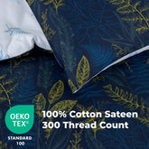 100% Cotton Sateen Printed Duvet Cover Set - 300 Thread Count Luxury Bedding - Ultra Soft & Breathable - 16870